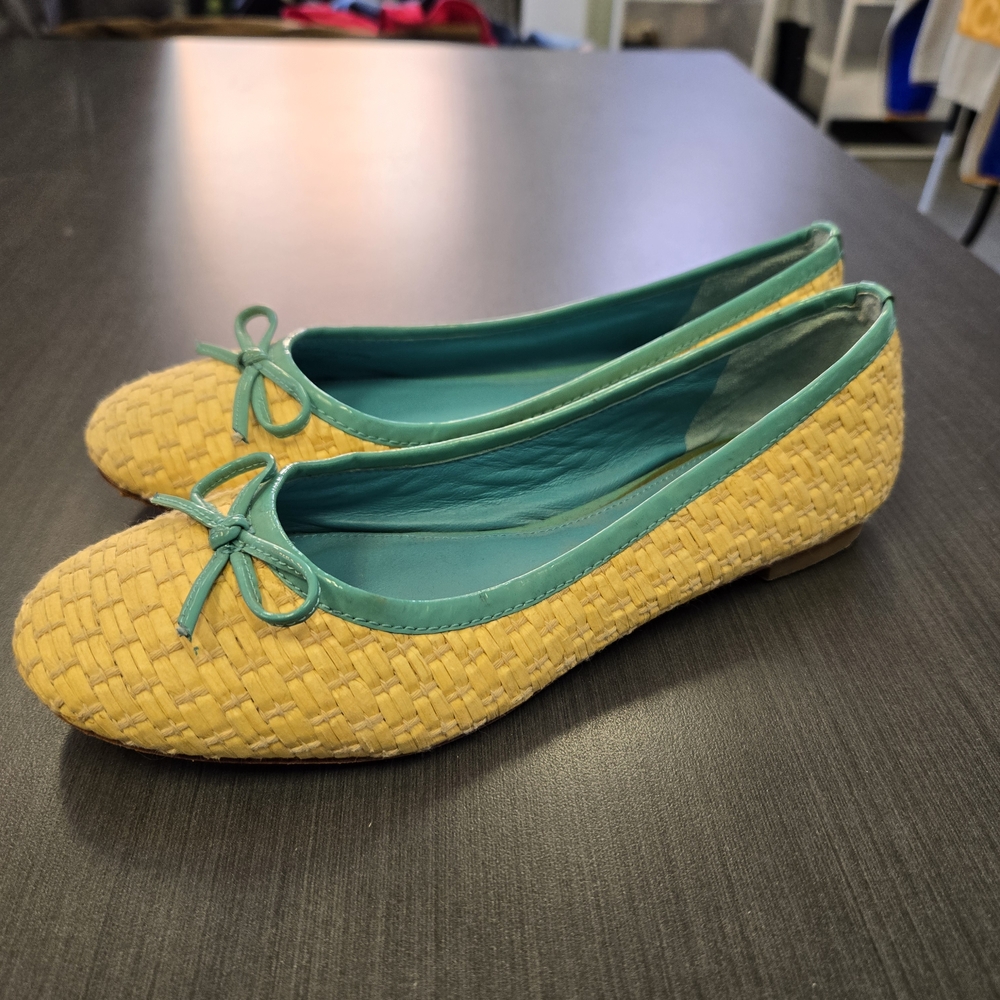 Saks Fifth Avenue Yellow and Green Woven Flats